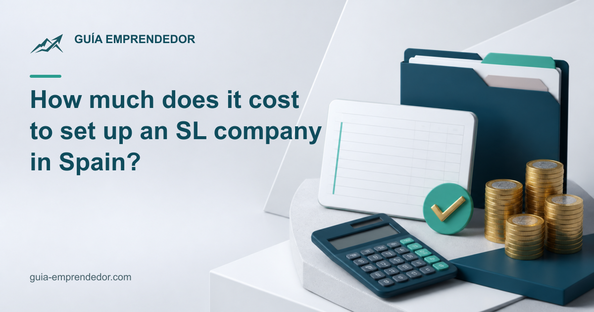 Cost of setting up an SL company in Spain, illustrated with an organised budget, documents and euro coins
