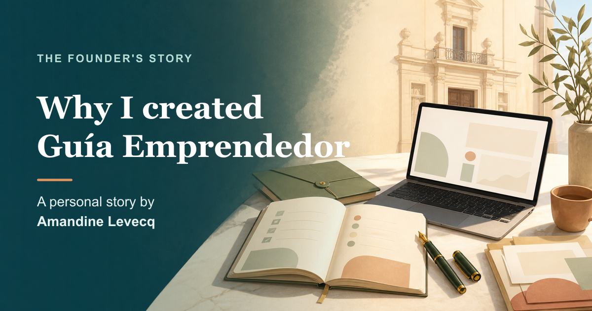 A founder's workspace with a notebook, documents and a laptop for starting a business in Spain